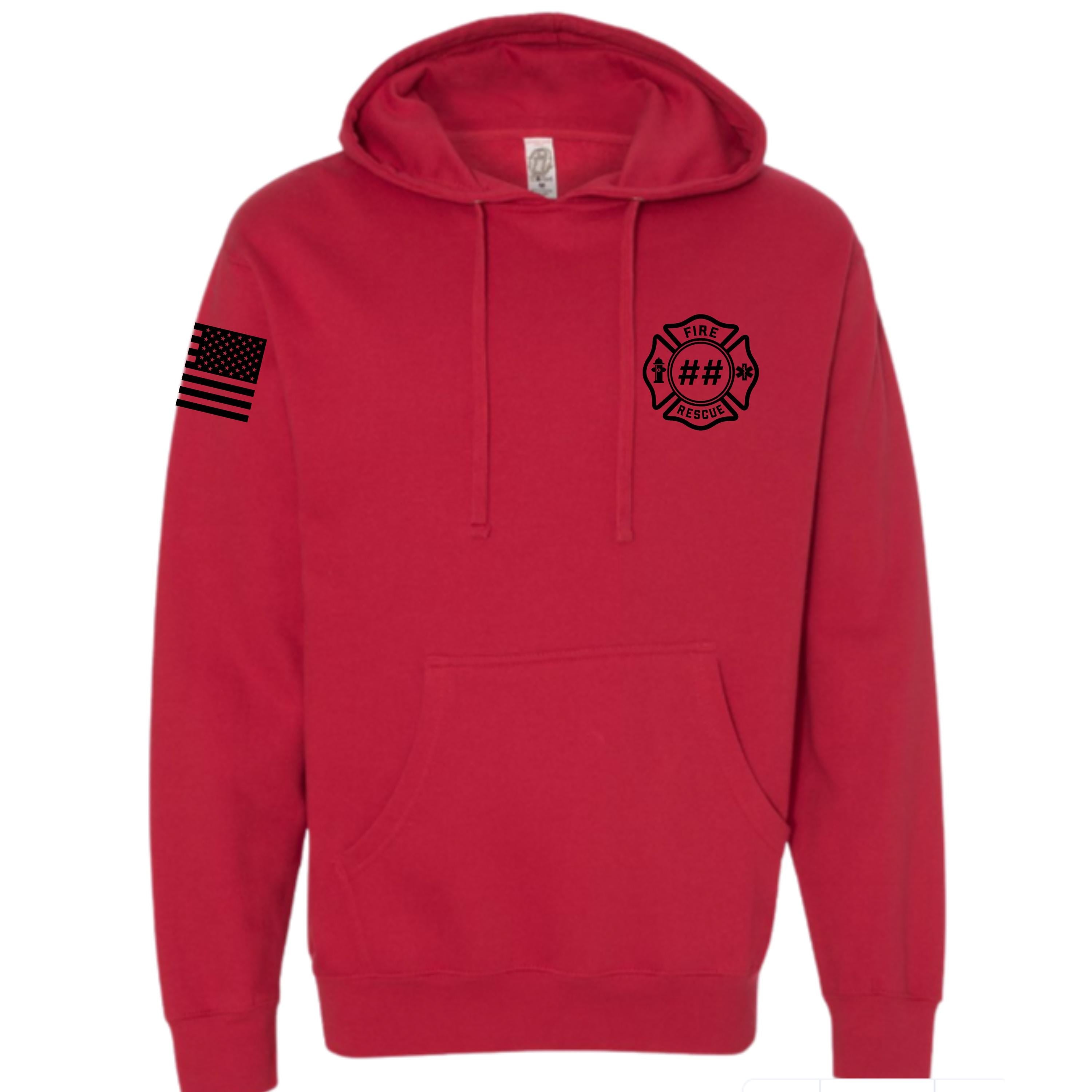 Custom Fire/Rescue Shirt - Red with Black Lettering