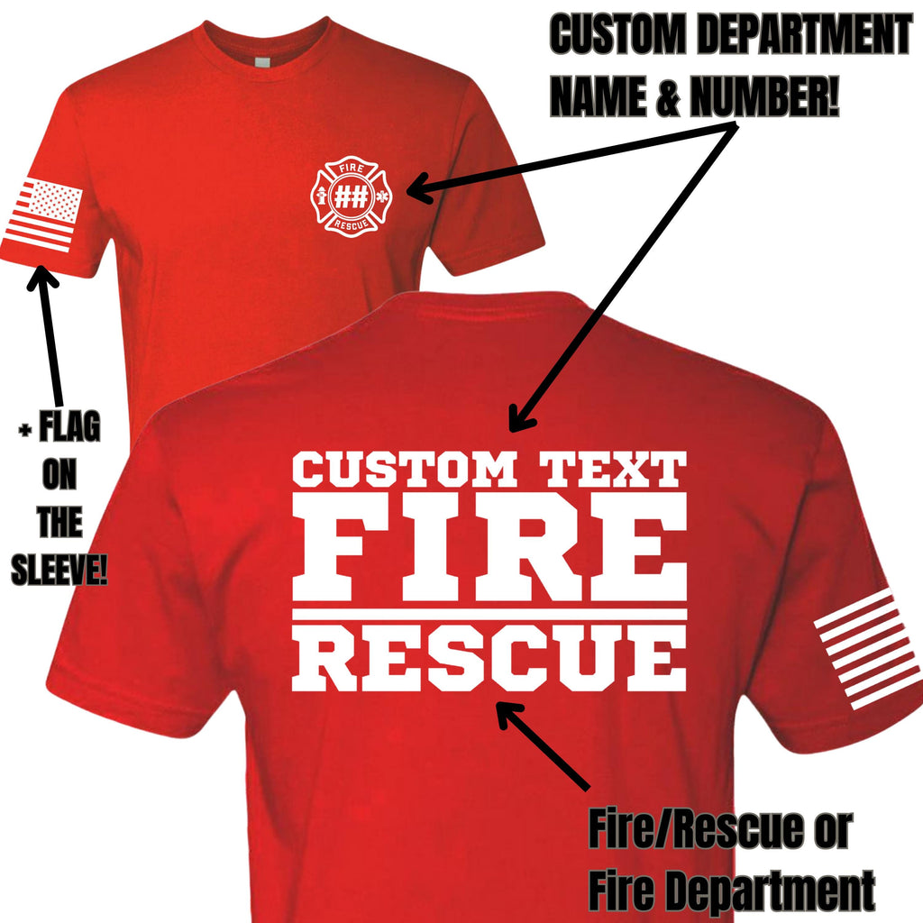 Custom Fire/Rescue Shirt - Red with White Lettering