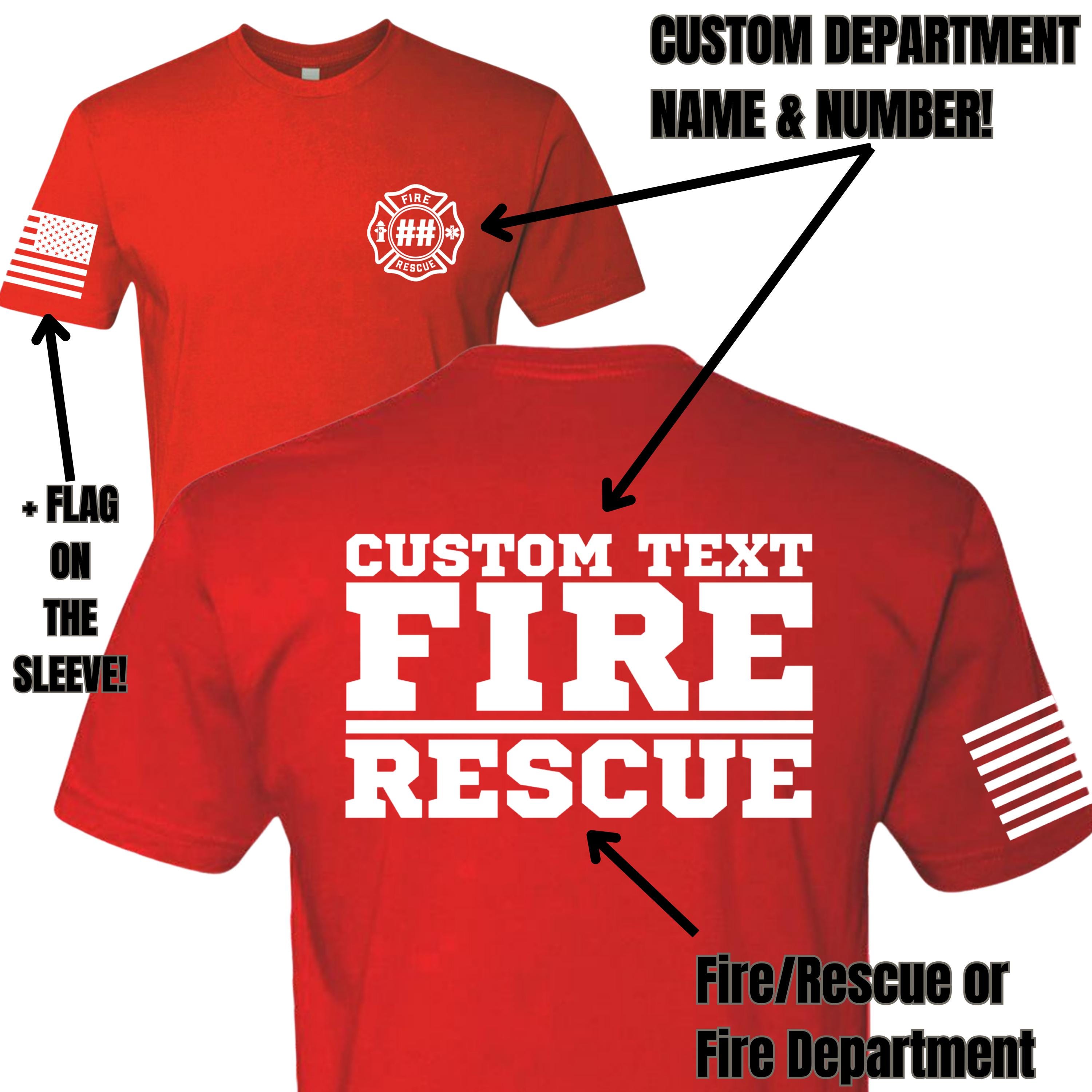 Custom Fire/Rescue Shirt - Red with White Lettering